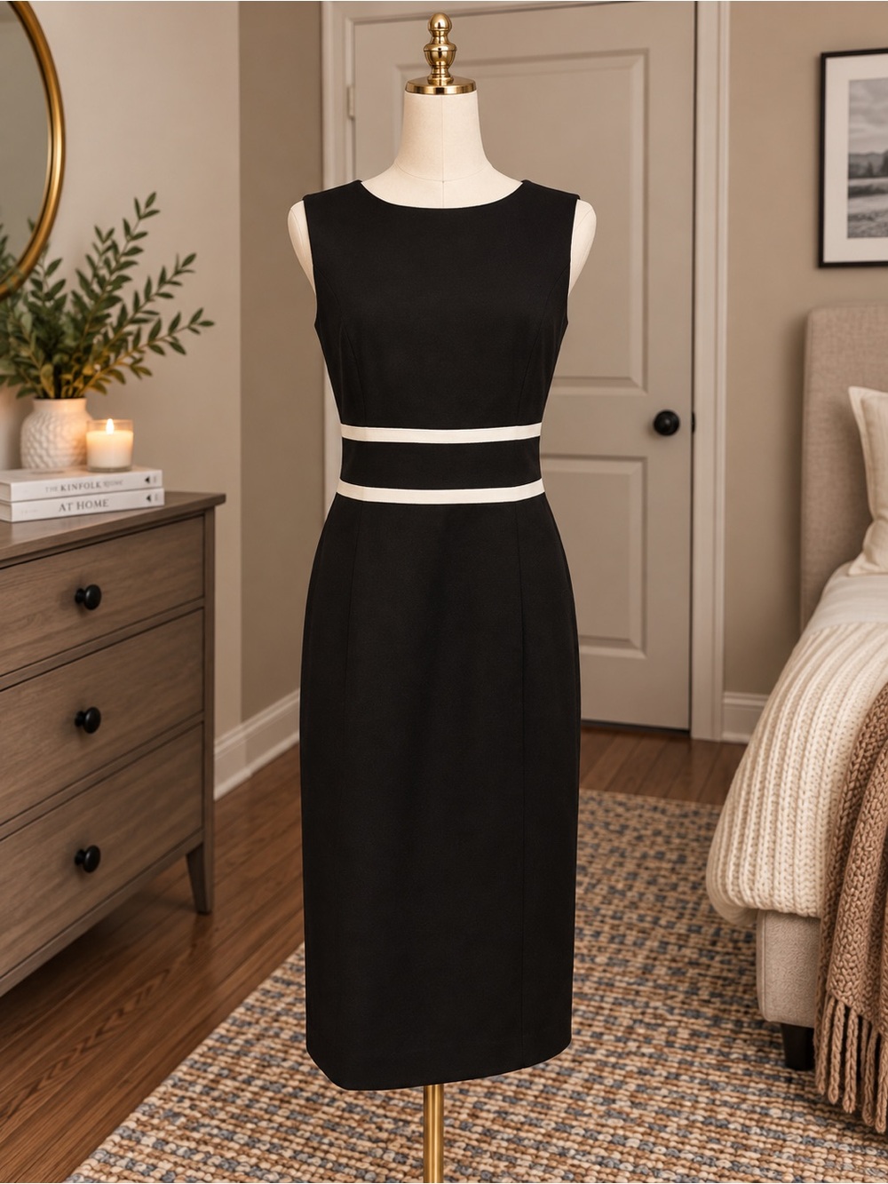 Black Label Evan Picone Black and White Sheath midi sleeveless Dress * SZ 4